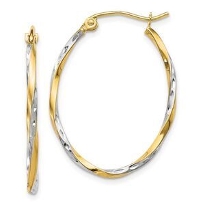 2mm Twisted Oval Hoop Earrings in 10k Yellow Gold & Rhodium, 29mm